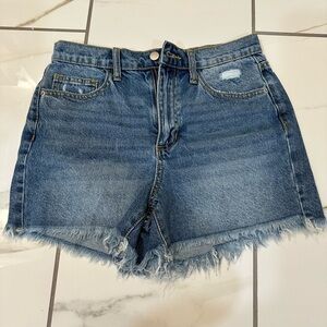 Altar'd State Medium Blue Distressed Frayed Hem Denim Shorts